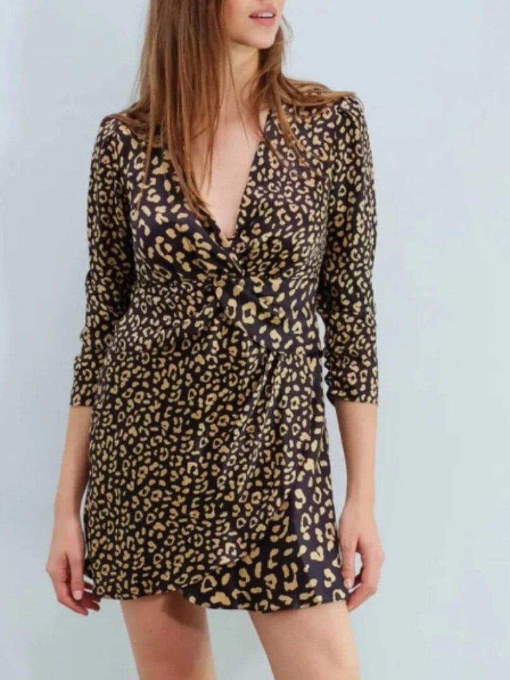 Rixo Lilly Leopard Print Silk Mini Dress Black Gold Women's Size S Party Evening